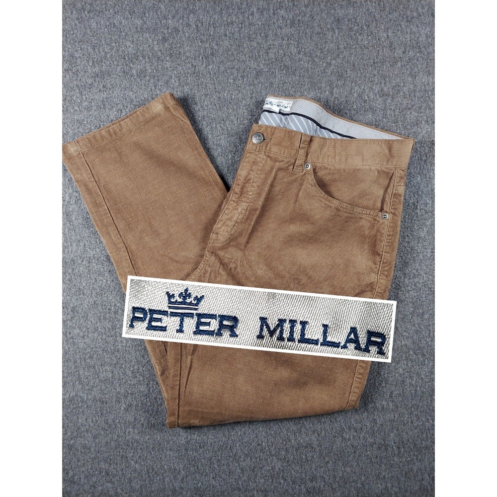 Peter Millar Corduroy Pants Mens 36 Brown Golf Performance Sateen 5 Pocket EUC